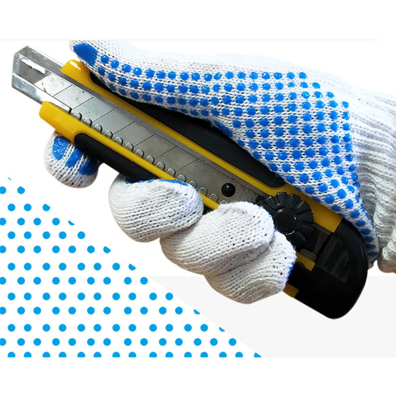 Plastikowe rękawice robocze z przędzy bawełnianej w kropki