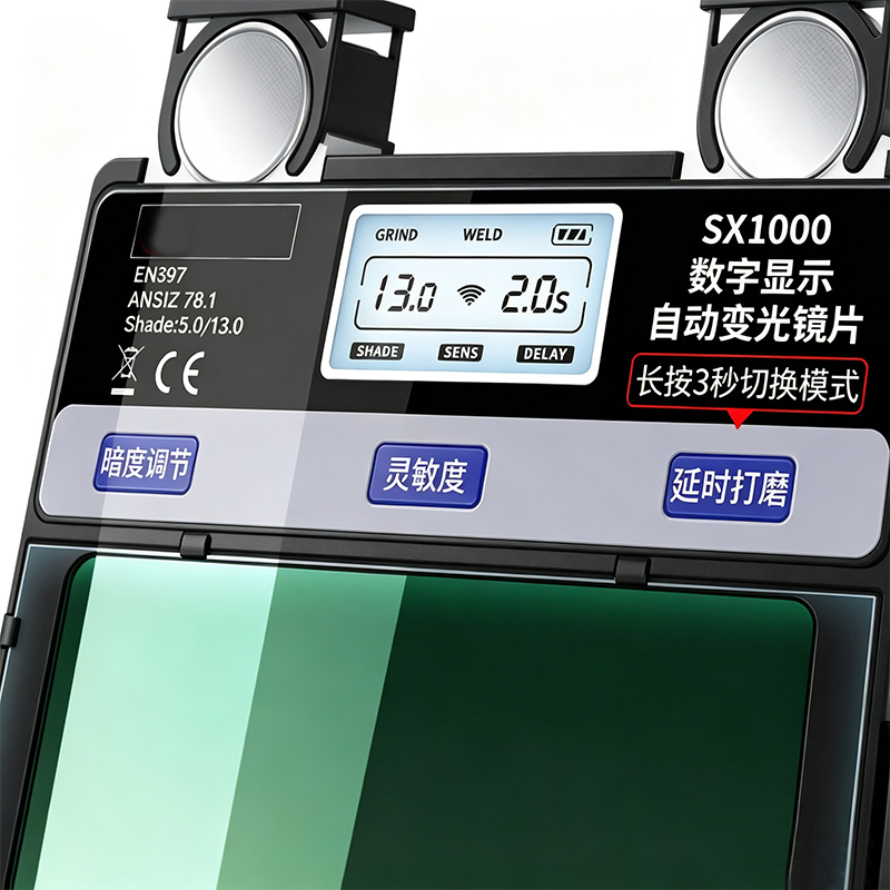 Solar Auto-Darkening Digital Welding Helmet with Touch Screen Controls